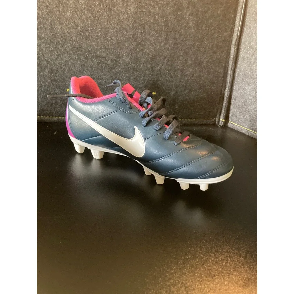 Nike‎ Tiempo Natural IV FG Soccer Cleats Navy Pink Kids US 6Y 524939-400 EUC